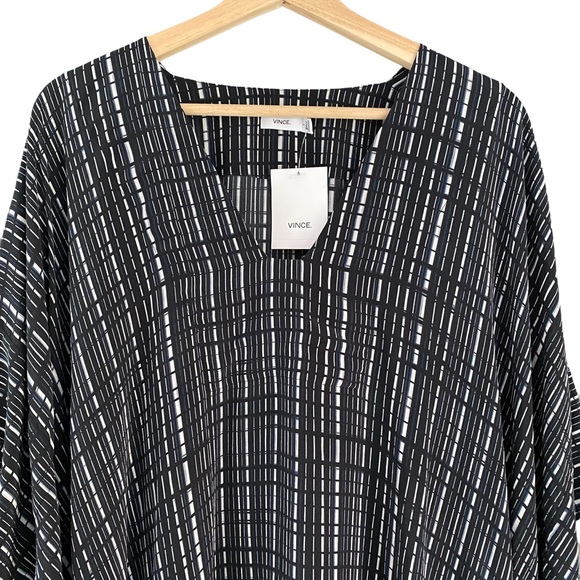 NWT VINCE Interlace Print Silk V-Neck Caftan Dress, Womens Large - Picture 6 of 13